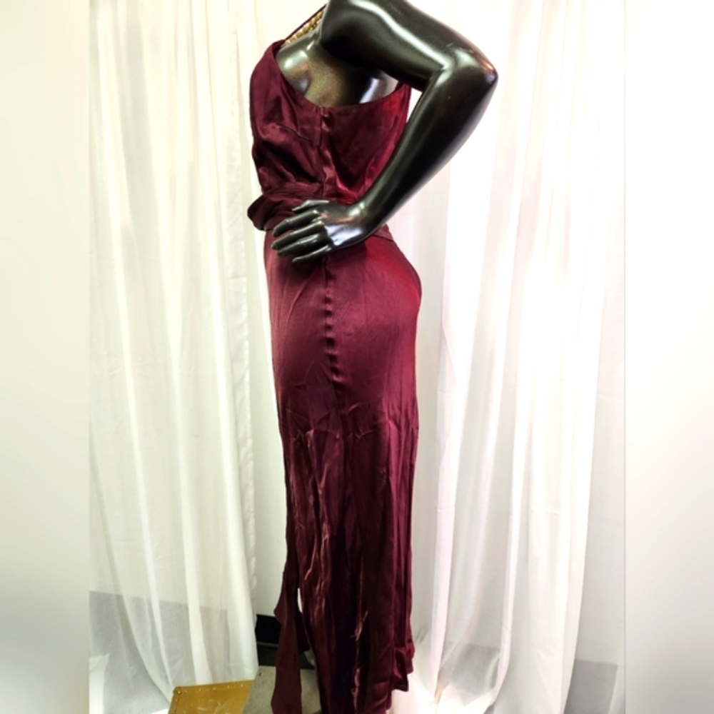 Halter Gown In Wine With Slit, Back Zipper & Closure - Picture 2 of 16